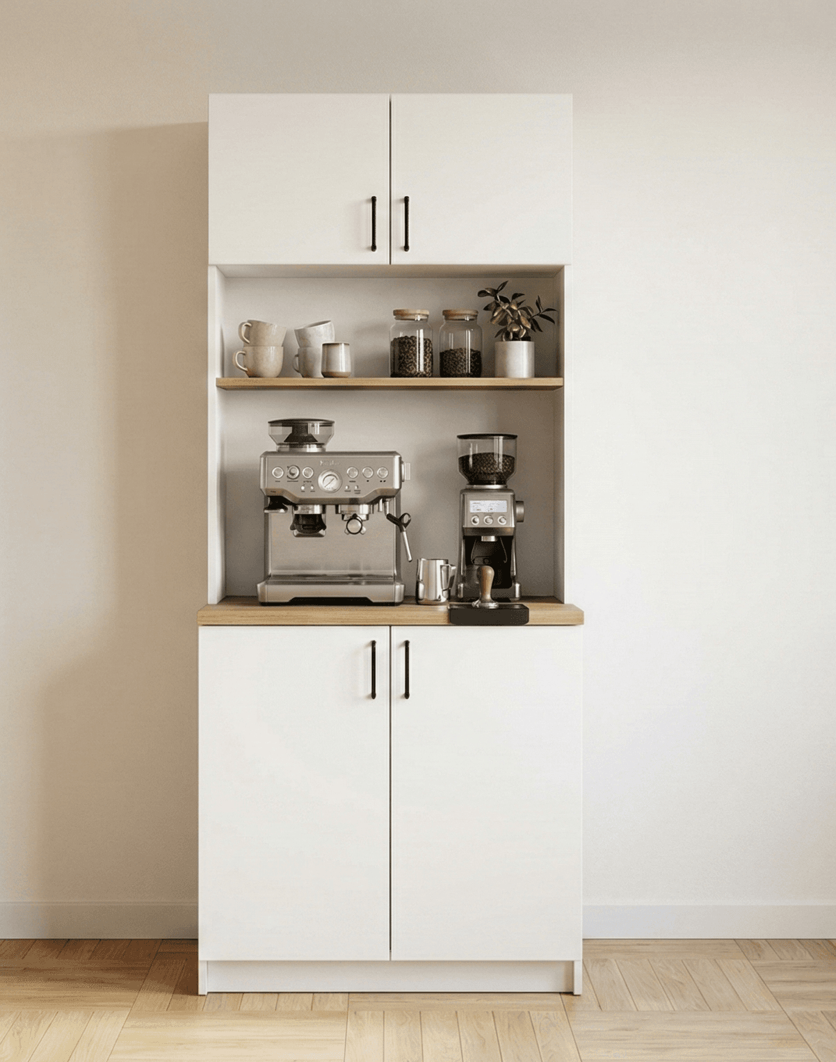 %100 MDF Kahve Köşesi, Mutfak Dolabı, Depolama Alanı, Beyaz-Antik Light